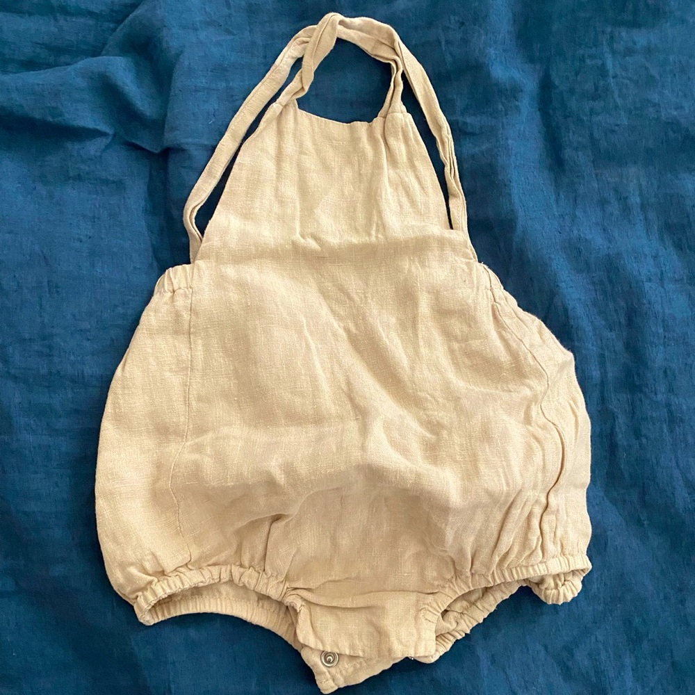 Simple Folk Oatmeal Linen Baby Romper